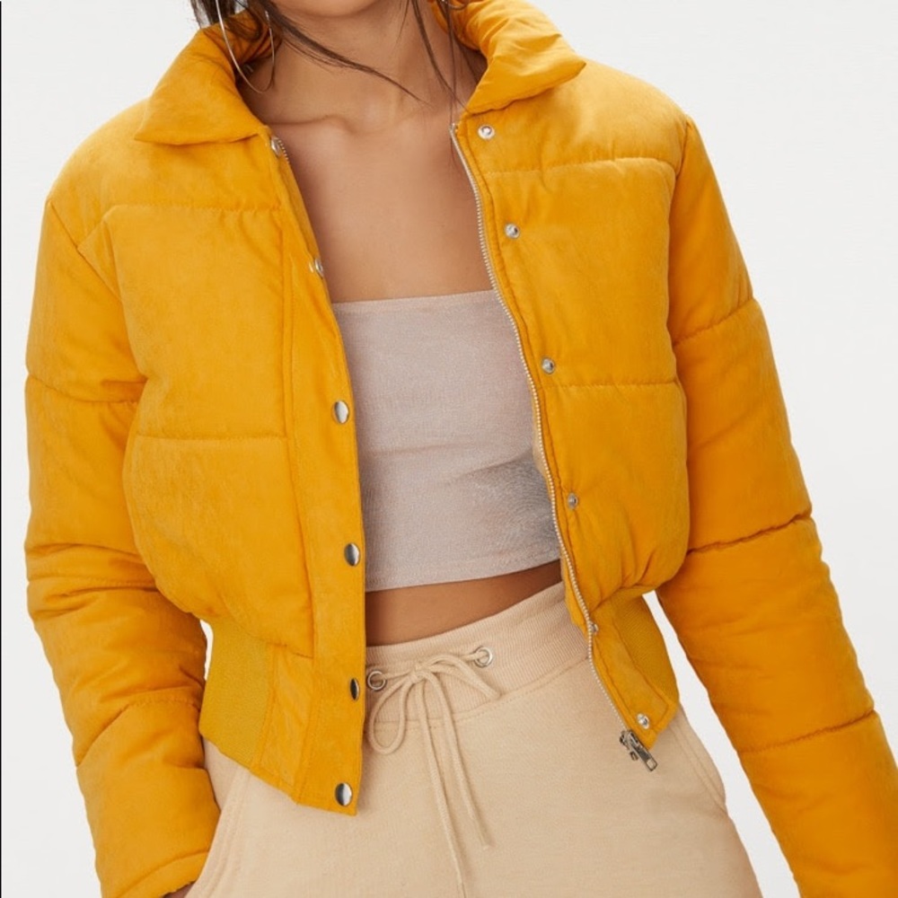 Mustard cropped puffer jacket